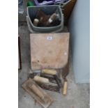 AN ASSORTMENT OF PLASTERING TOOLS TO INCLUDE TROWELS ETC