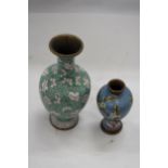 TWO ORIENTAL STYLE CLOISONNE VASES, HEIGHTS 21CM AND 13CM