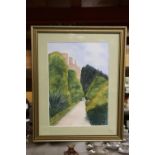 A 1937, SIGNED RUTH WRIGHT, WATERCOLOUR, 'THE PATH TO POWYS CASTLE'