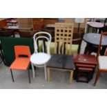 A NEST OF THREE TABLES, BENTWOOD CHAIR, DINING CHAIR AND CHILDS CHAIR