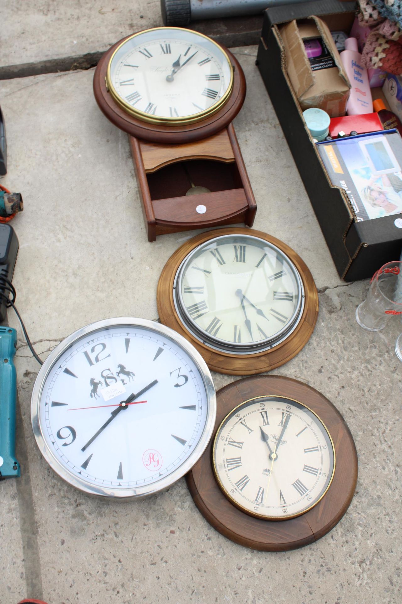 FOUR VARIOUS WALL CLOCKS