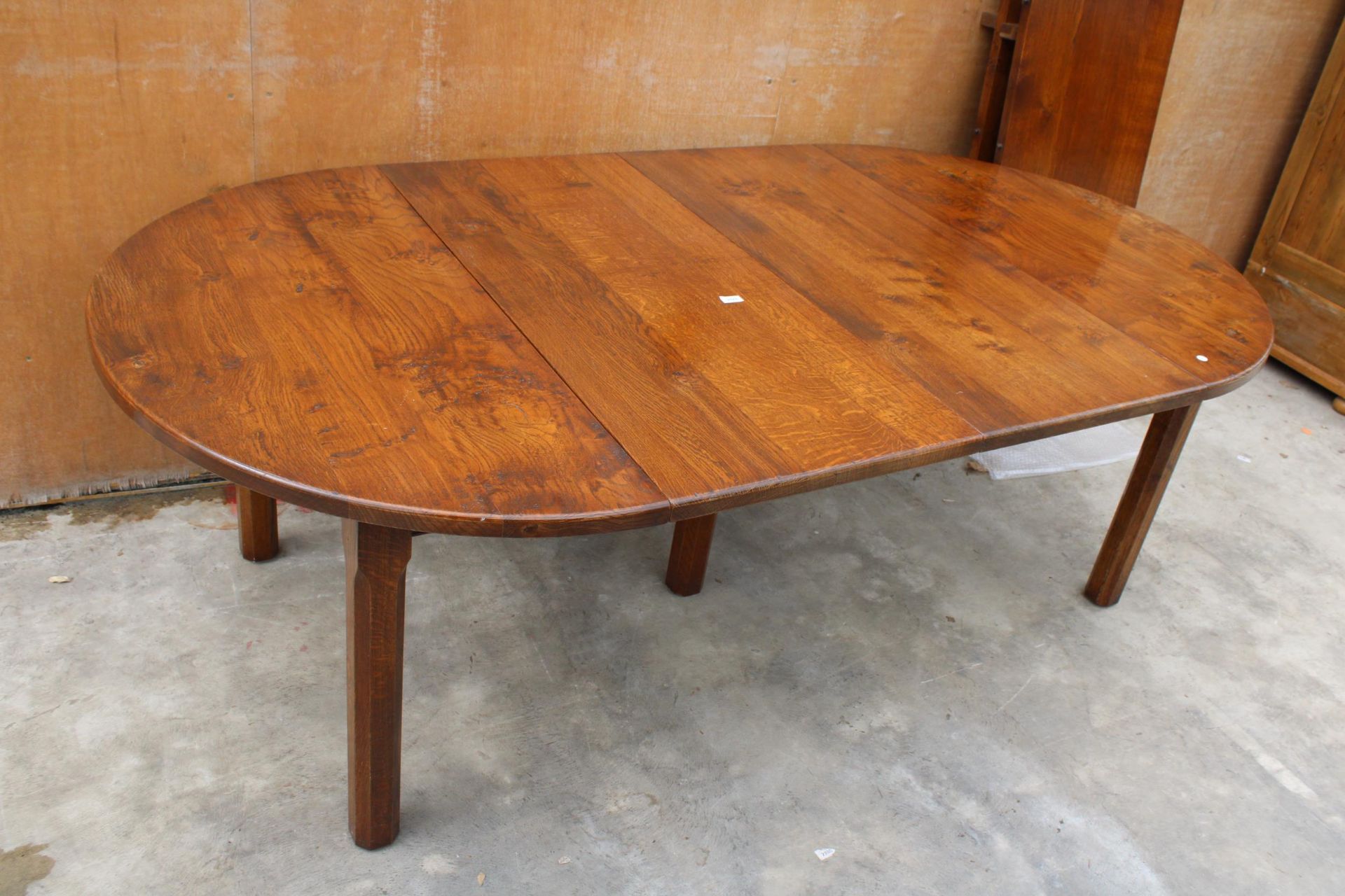 AN OAK BESPOKE EXTENDING DINING TABLE ON SQUARE CHAMFERRED LEGS, 48" X 24", WITH FOUR LEAVES, EACH - Image 2 of 7