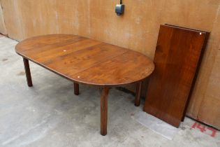 AN OAK BESPOKE EXTENDING DINING TABLE ON SQUARE CHAMFERRED LEGS, 48" X 24", WITH FOUR LEAVES, EACH