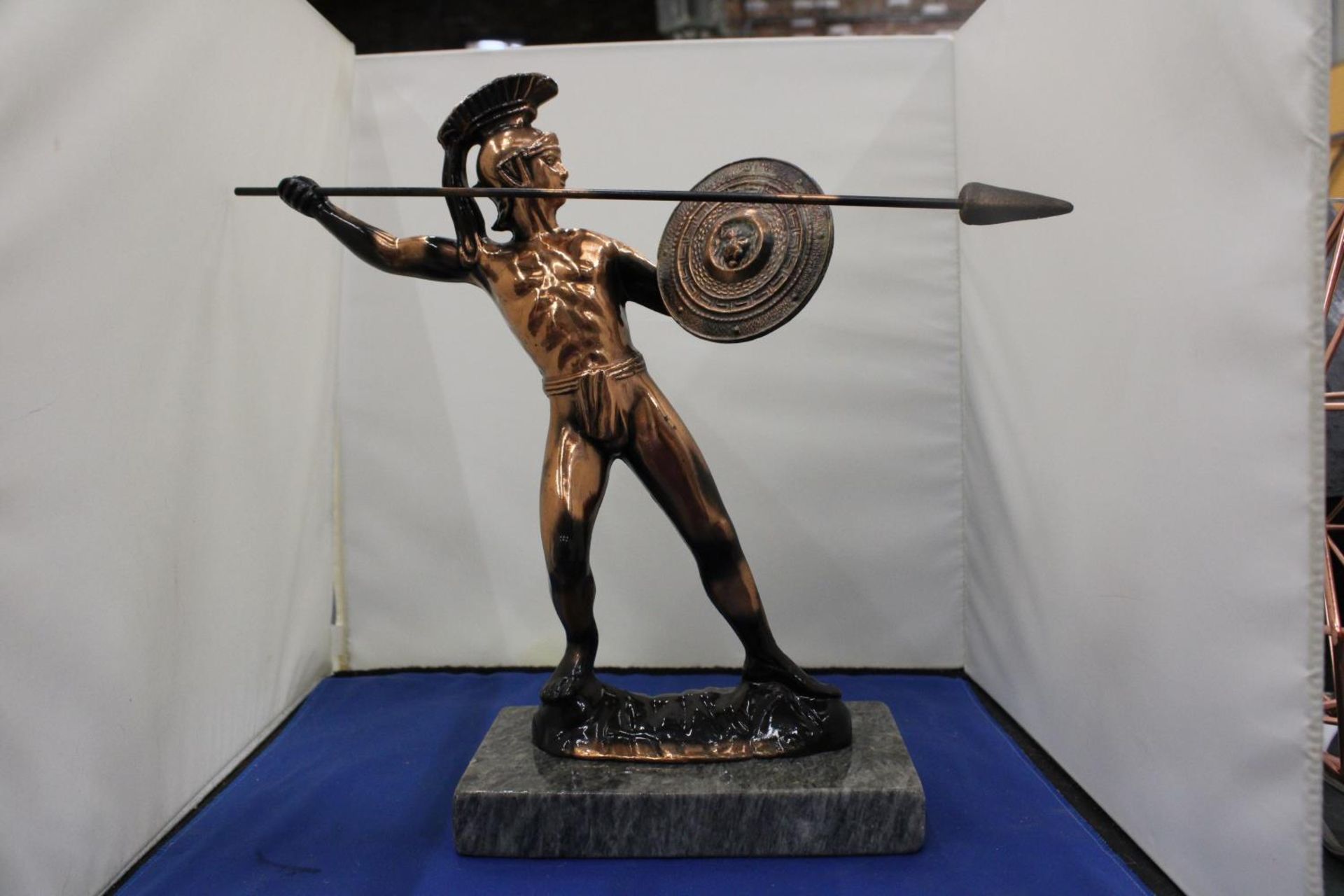 A MODEL OF LEONIDAS OF SPARTA ON A MARBLE BASE 13" HIGH
