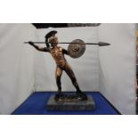 A MODEL OF LEONIDAS OF SPARTA ON A MARBLE BASE 13" HIGH
