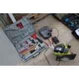 AN ASSORTMENT OF TOOLS TO INCLUDE A RYOBI CIRCULAR SAW AND A TOOL SET