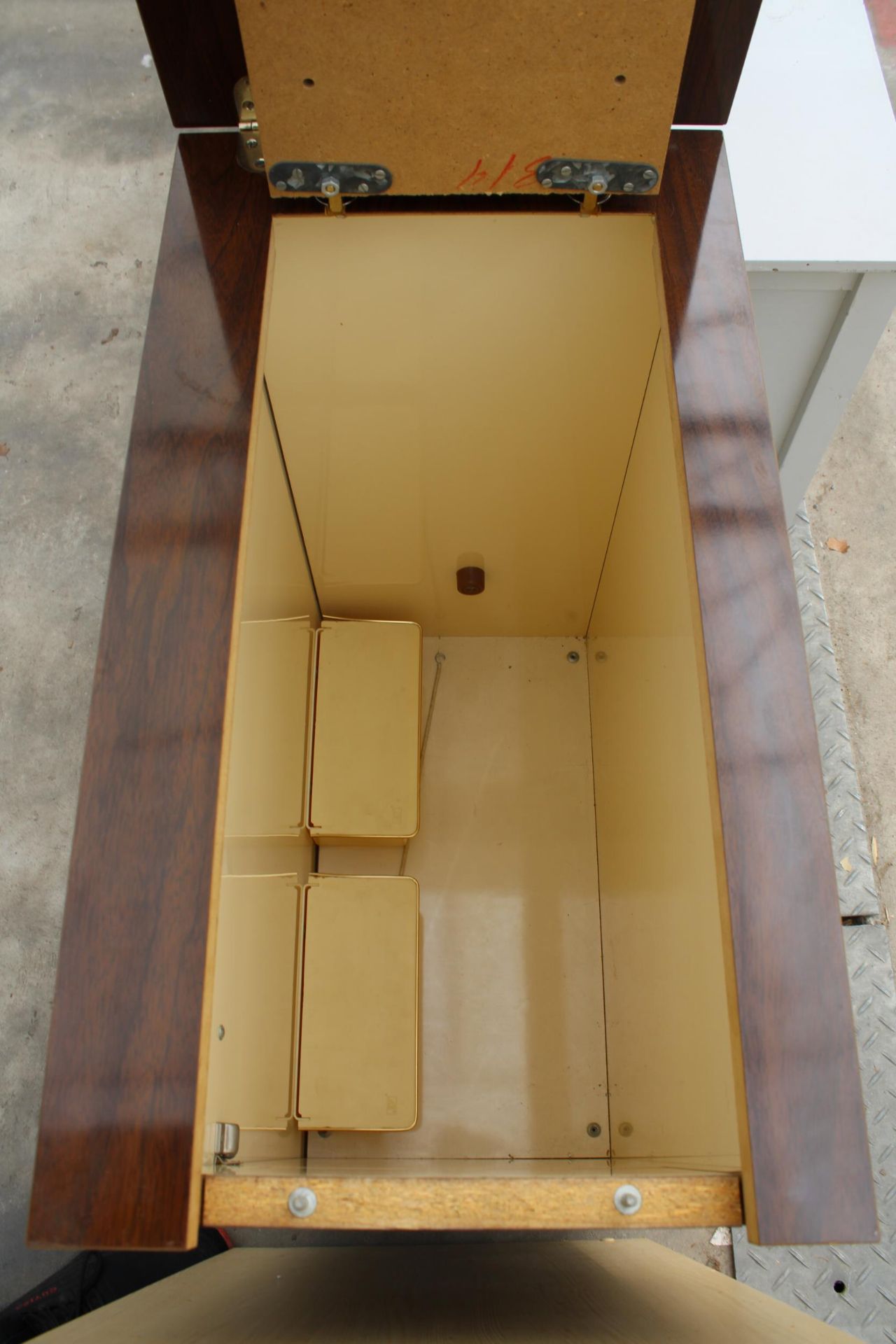 A MODERN CHEST OF FIVE DRAWERS, 28" WIDE, AND SINGLE DOOR FORMICA SPANISH CABINET - Image 6 of 6