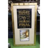 A FRAMED AND GLAZED MONTAGE FROM AUCKLAND, NEW ZEALAND, THE 2011 RUGBY WORLD CUP FINAL, NEW