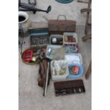 AN ASSORTMENT OF TOOLS AND HARDWARE TO INCLUDE SOCKETS, SPANNERS AND NUTS AND BOLTS ETC