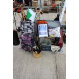 A LARGE ASSORTMENT OF ITEMS TO INCLUDE WALKING STICKS, BEDDING AND BAGS ETC