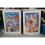 TWO LARGE PRINTS, 'TUSCAN TOWERS' AND 'LANDSCAPE, TUSCANY'
