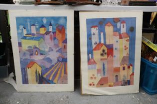 TWO LARGE PRINTS, 'TUSCAN TOWERS' AND 'LANDSCAPE, TUSCANY'