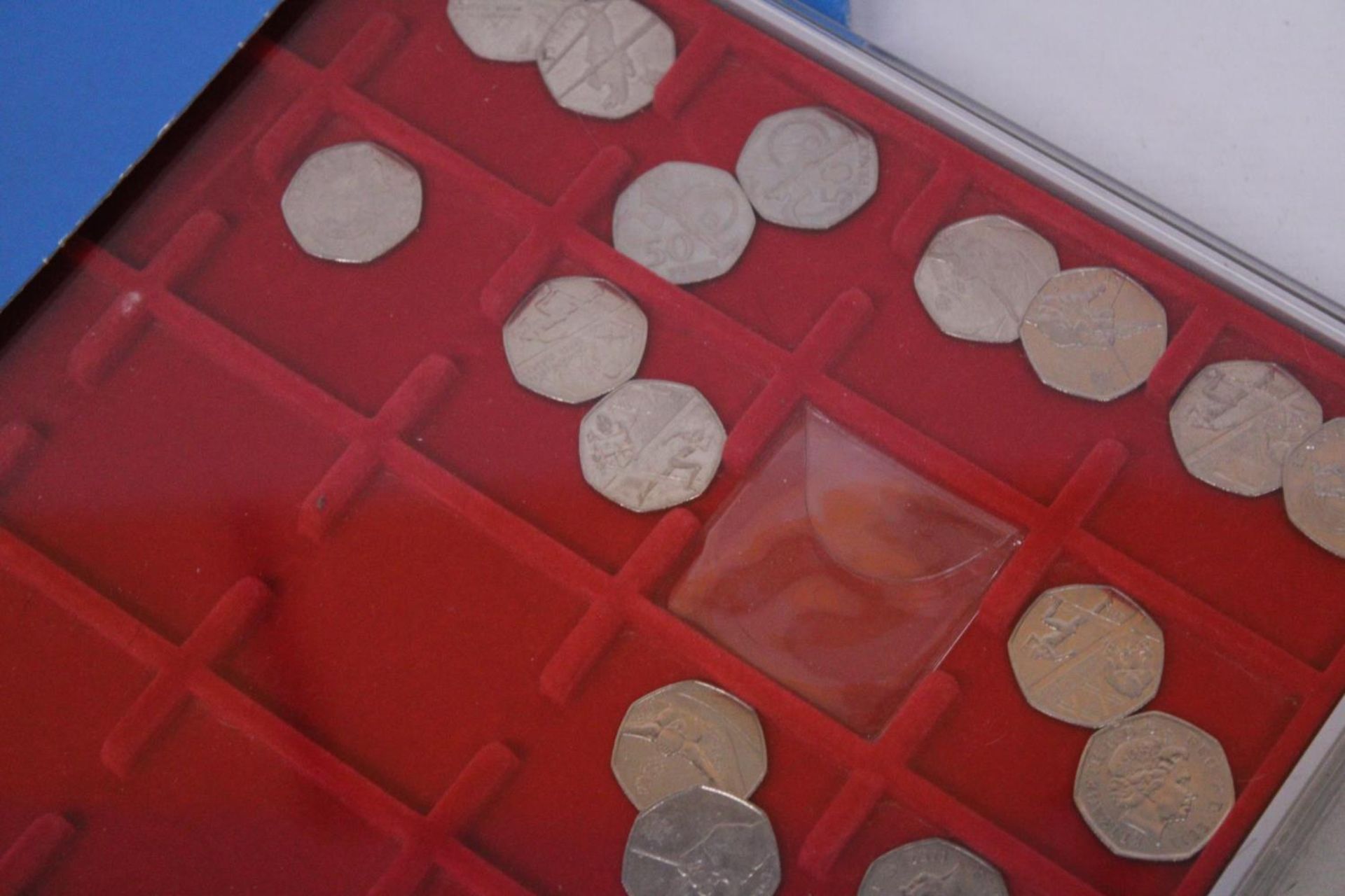 UK 50P COIN COLLECTION ARRANGED IN THREE LINDNER TRAYS 68 IN TOTAL ,UNCHECKED, CAREFUL EXAMINATION - Image 4 of 7