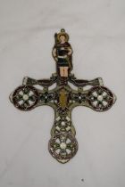 A BRONZE GREEK WALL HANGING ICON WITH ENAMELLED FRONTAGE