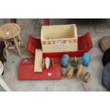 A VINTAGE WOODEN NOAHS ARK AND ANIMALS