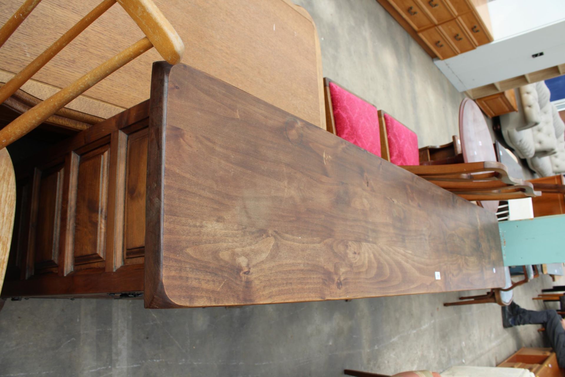 A MODERN SPANISH STYLE HARDWOOD SIDEBOARD WITH RAISED PANEL DOORS AND CARVED DRAWERS, 77" WIDE - Image 5 of 5