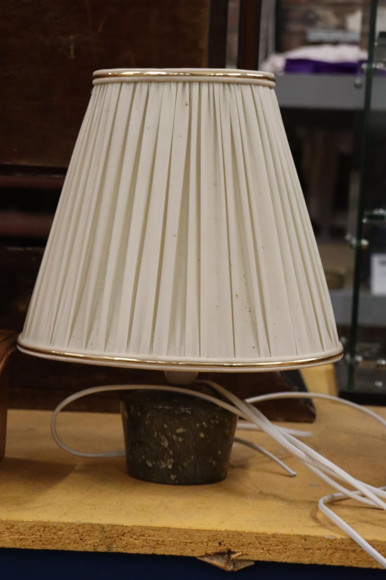 A TABLE LAMP HEIGHT 32CM BELIEVED TO BE MADE FROM CORNISH SERPENTINE FROM THE LIZARD PENINSULA