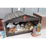 A VINTAGE NATIVITY SCENE STABLE AND COMPLETE WITH CHARACTERS