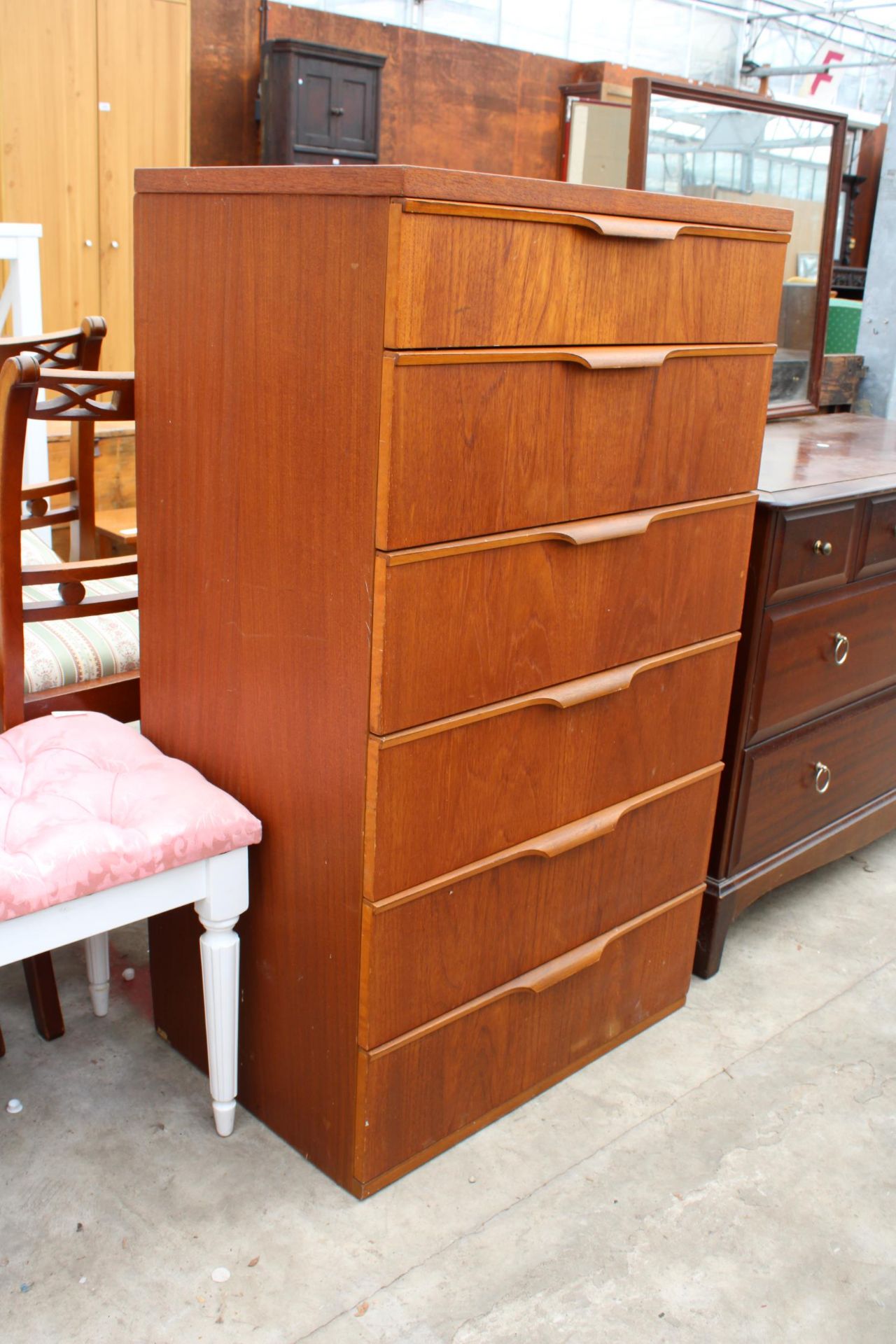 A RETRO TEAK SCHREIBER CHEST OF SIX DRAWERS 24" WIDE - Image 2 of 4