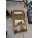 THREE GILT FRAMED PRINTS AND A GILT PICTURE FRAME