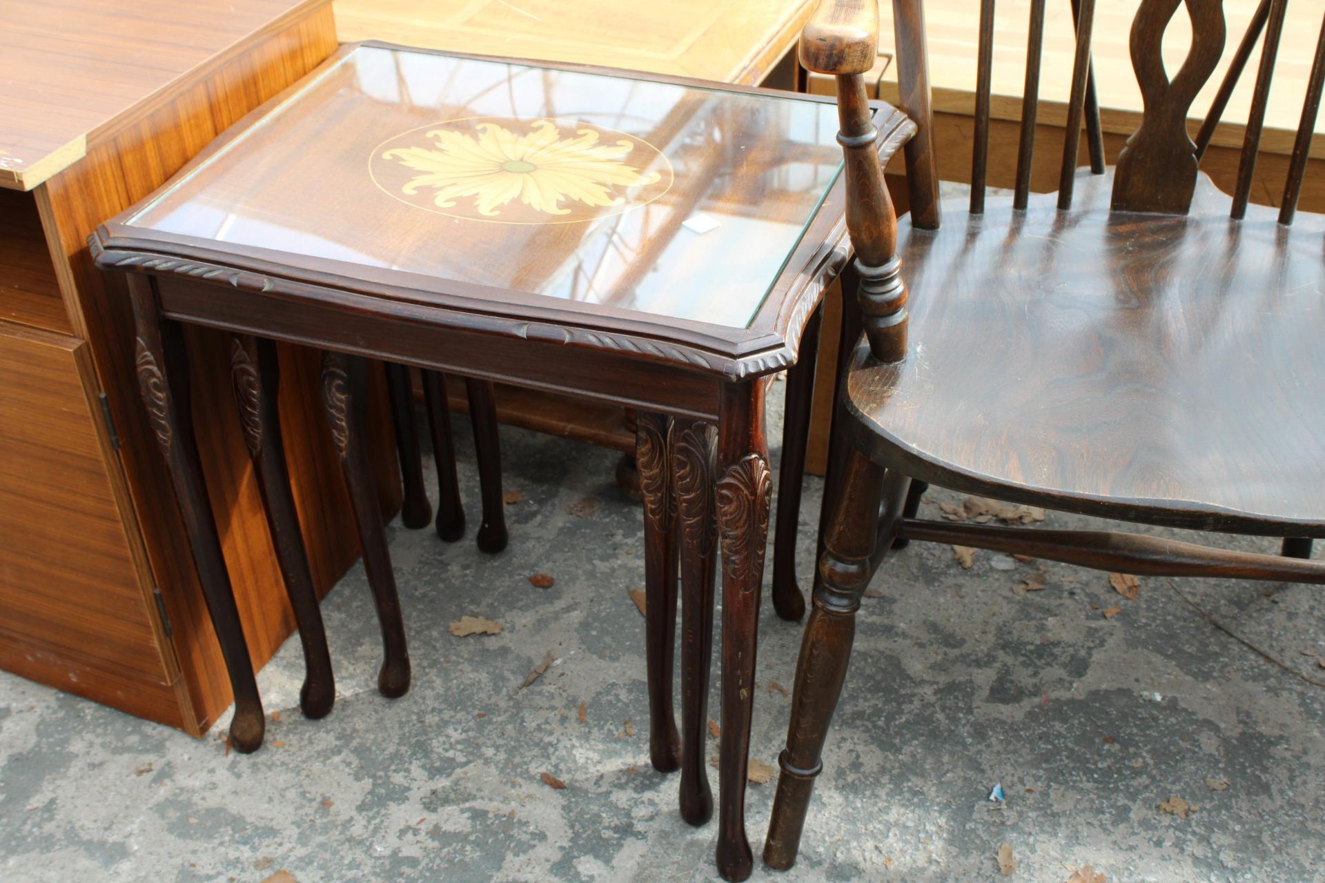 A MODERN NEST OF THREE TABLES AND WHEEL-BACK CARVER CHAIR - Image 2 of 3