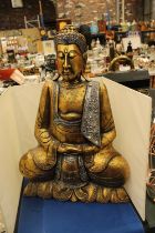 A LARGE GILDED MEDIATING BUDDAH FIGURE 24" TALL