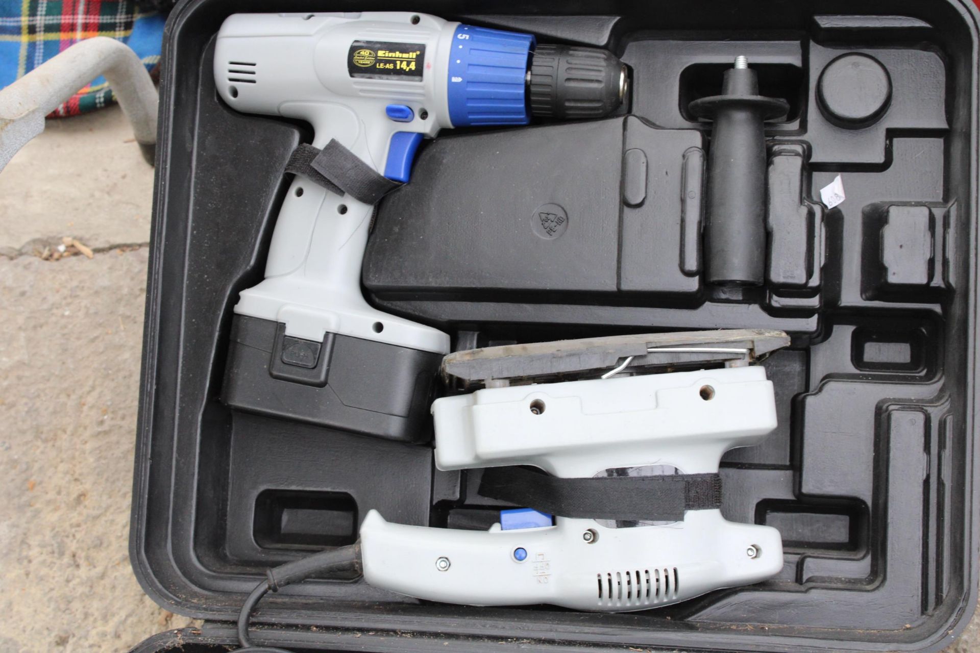 A CASED EINHELL POWER TOOL SET COMPRISING OF A JIGSAW, SANDER, DRILL AND GRINDER - Image 2 of 3