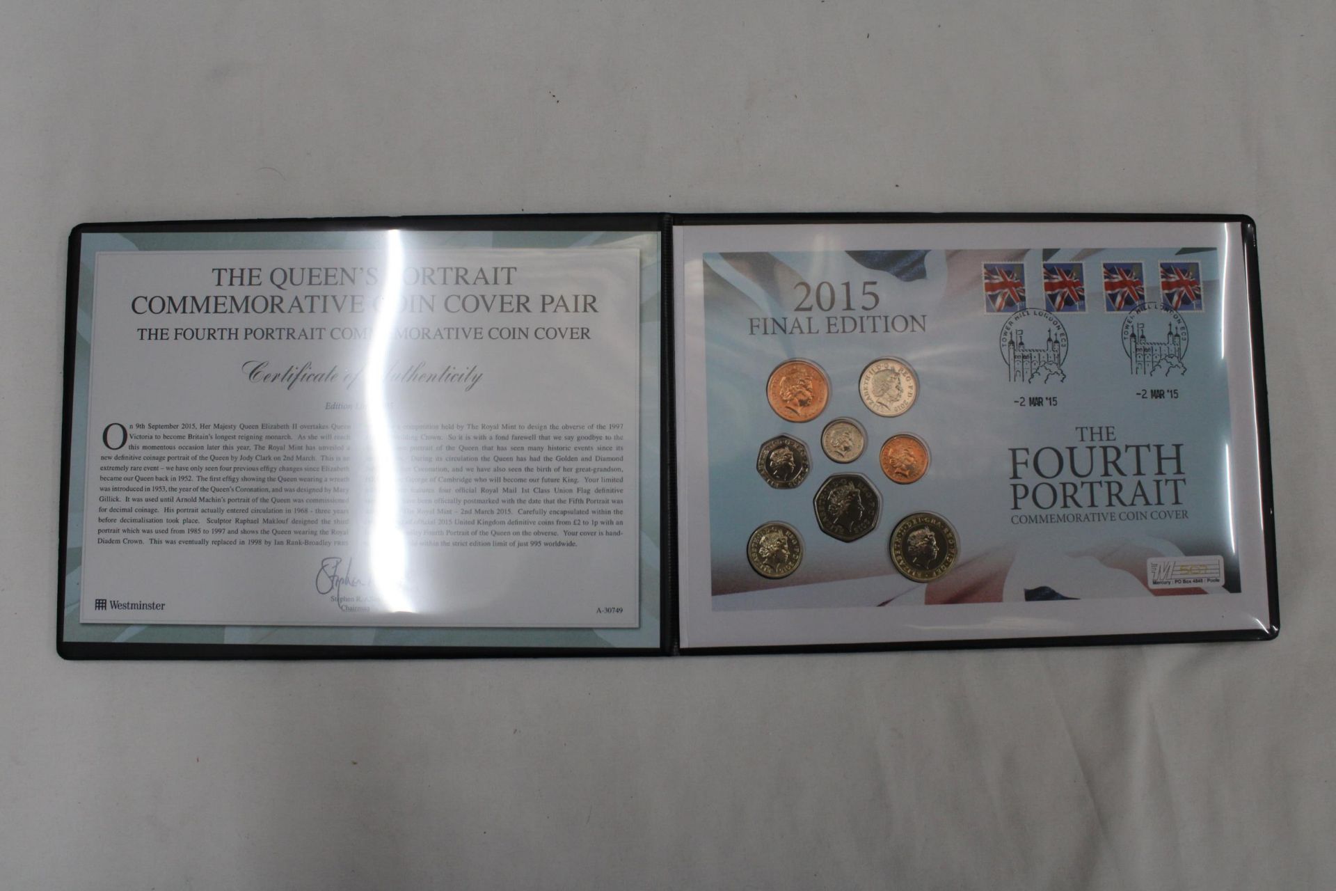 A 2015 FOURTH PORTRAIT DEFINITIVE COIN STAMP COVER WITH CERTIFICATE OF AUTHENTICITY