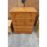 A MODERN PINE CHEST OF FIVE DRAWERS, 32" WIDE