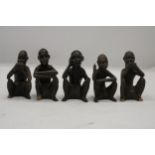 A COLLECTION OF FIVE VINTAGE WOODEN AFRICAN FIGURES