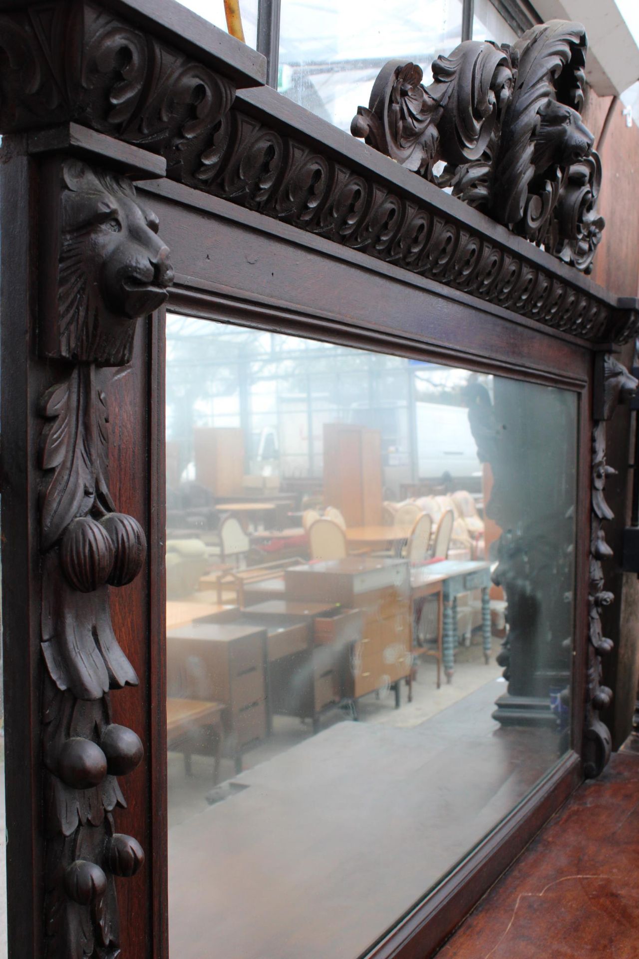 A VICTORIAN OAK BLACK FOREST STYLE MIRROR BACK SIDEBOARD HEAVILY CARVED WITH LION MASK HEAD AND - Image 5 of 7