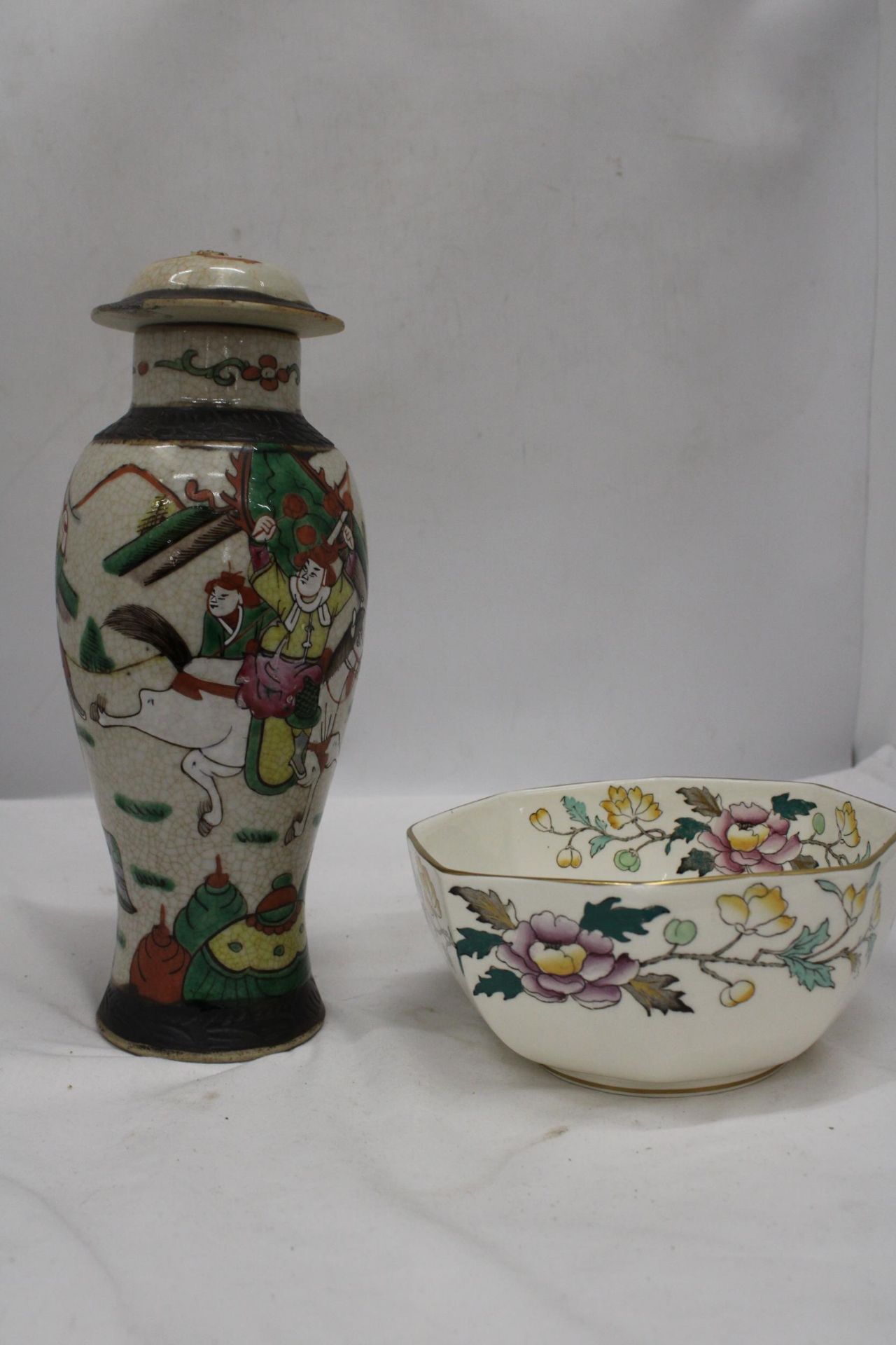 A MASON'S ORIENTAL STYLE BOWL AND A VERY OLD CHINESE TEMPLE JAR (A/F) - Image 3 of 7