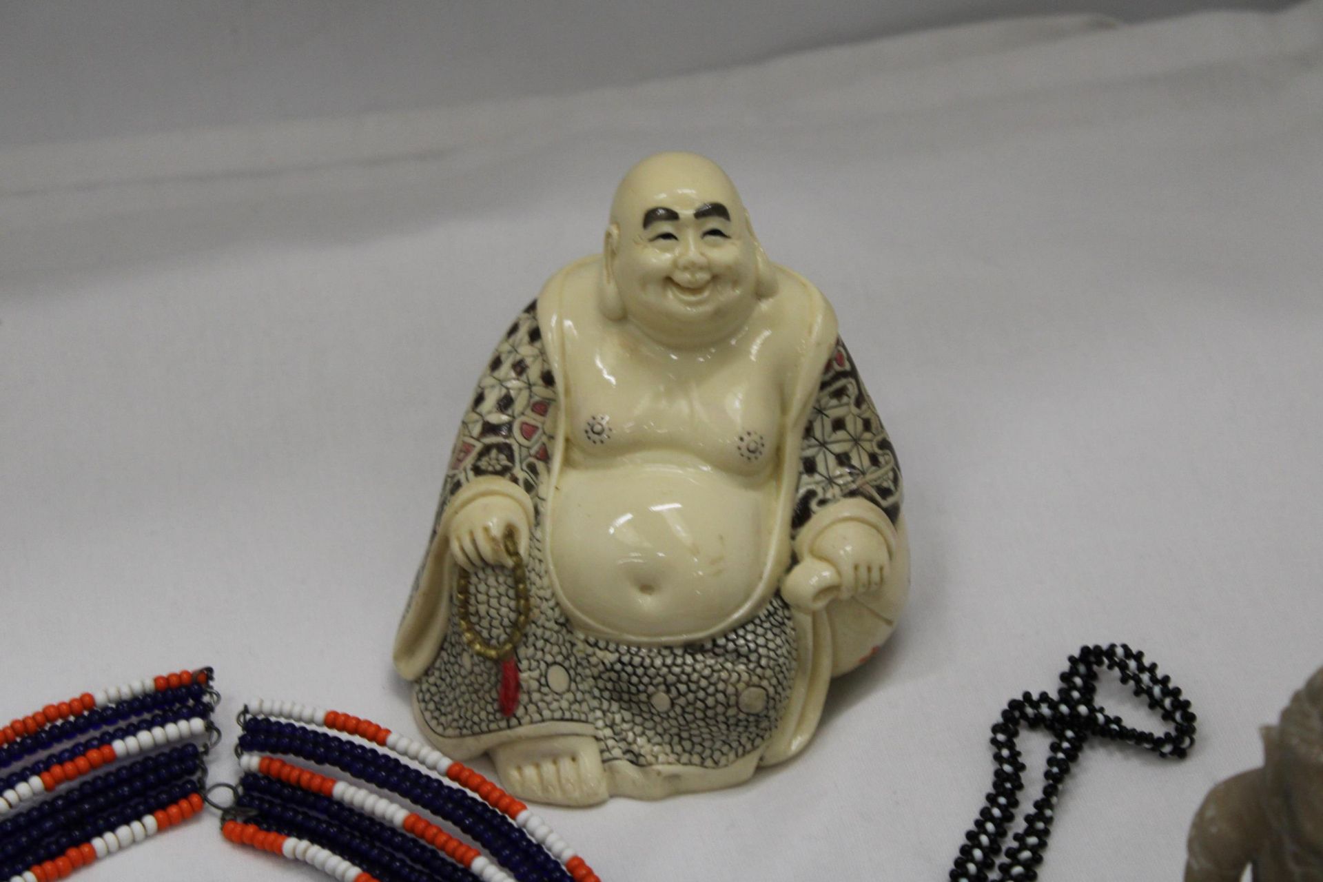 THREE BUDDAHS PLUS AFRICAN BEADED ITEMS - Image 2 of 6