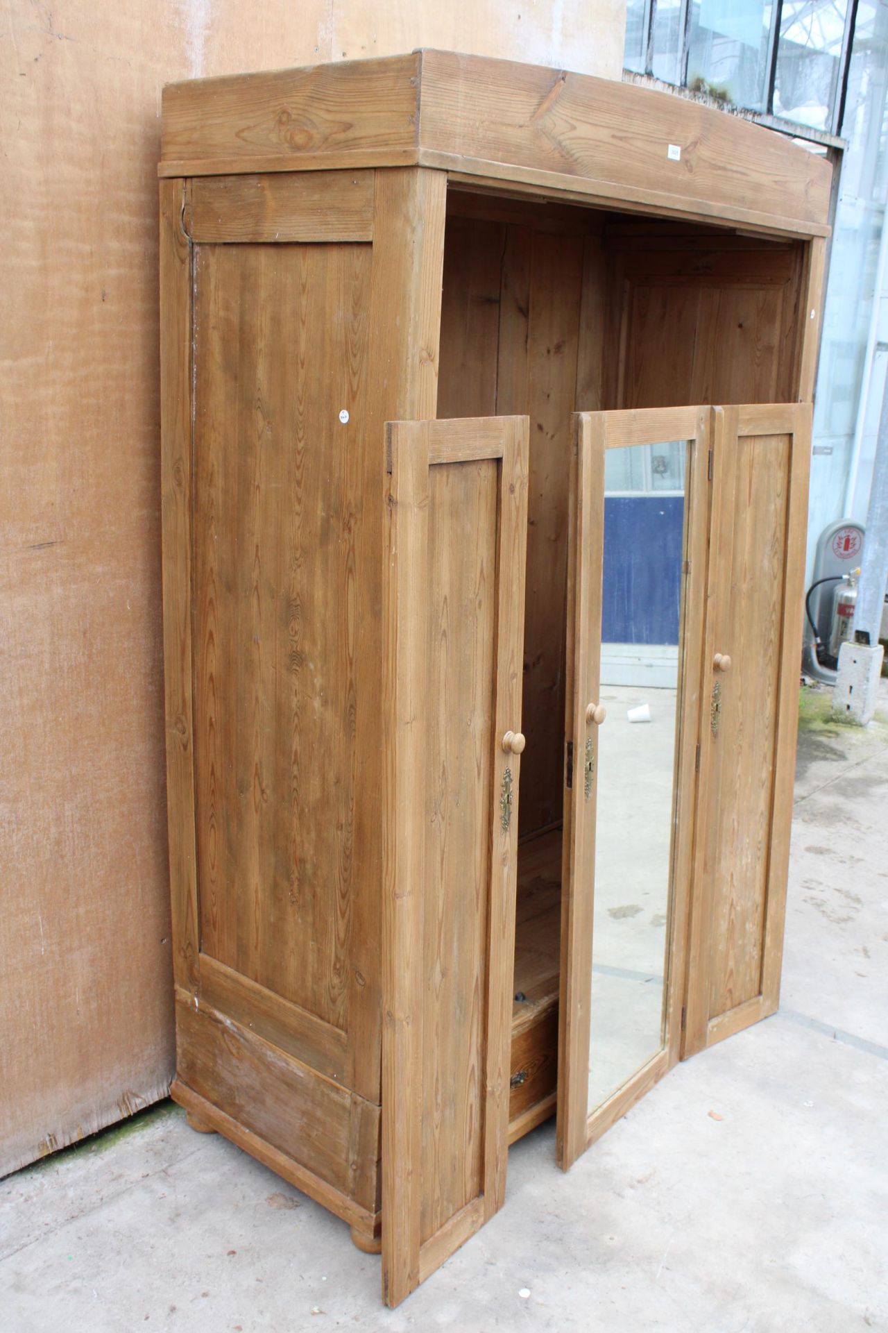 A PINE CONTINENTAL STYLE MIRROR DOOR WARDROBE WITH TWO DRAWERS TO BASE, 51" WIDE - Image 2 of 5