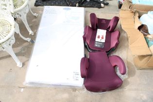 AN AS NEW COT MATTRESS AND A DIONMO CAR SEAT