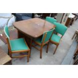 A MID 20TH CENTURY WALNUT EXTENDING DINING TABLE AND FOUR CHAIRS