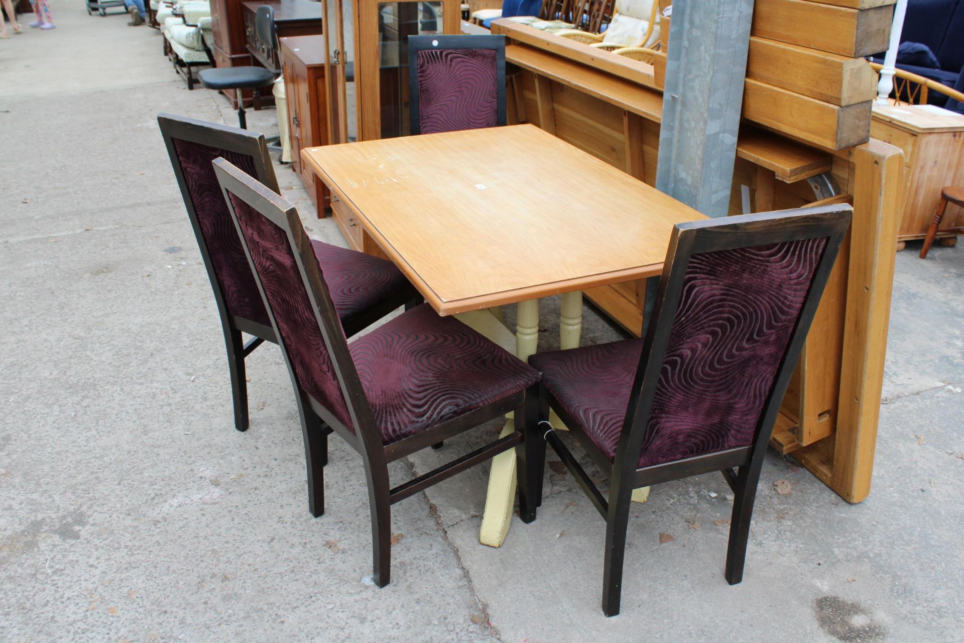 A MODERN HARDWOOD DINING TABLE ON YELLOW BASE AND FOUR COTTAGE FURNITURE LTD DINING CHAIRS - Image 2 of 4