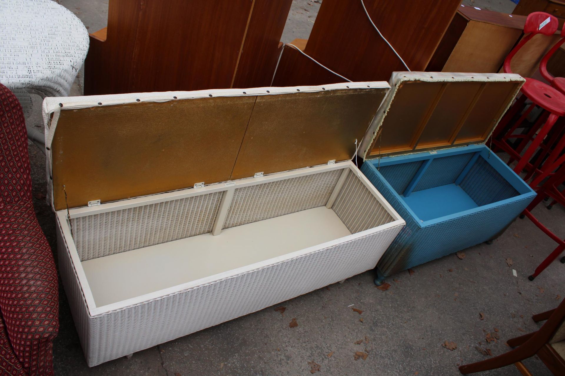 TWO LLOYD LOOM BLANKET CHESTS WITH UPHOLSTERED TOPS - Image 2 of 4