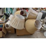 AN ASSORTMENT OF LIGHT FITTINGS AND LAMP SHADES ETC