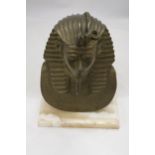 A LARGE HEAVY EGYPTIAN HEAD ON MARBLE BASE