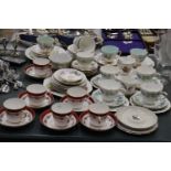 A QUANTITY OF TEACUPS AND SAUCERS TO INCLUDE QUEEN ANNE "LOUISE", DUCHESS "RHAPSODY", WEDGWOOD,