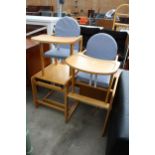 TWO MOTHERCARE HIGH CHAIRS/TABLES