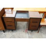 A RETRO STAG TWIN PEDESTAL DESK/DRESSING TABLE ENCLOSING SEVEN DRAWERS 48" WIDE