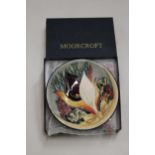 A BOXED MOORCROFT CERAMIC SMALL COASTER/PIN DISH - 11.5 CM