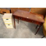 A MODERN MAHOGANY AND INLAID TWO DRAWER SIDE TABLE AND TWO BATHROOM CHESTS