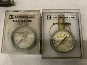 TWO VINTAGE CATERPILLAR TIRE PRESSURE GAUGES - BOTH CASED