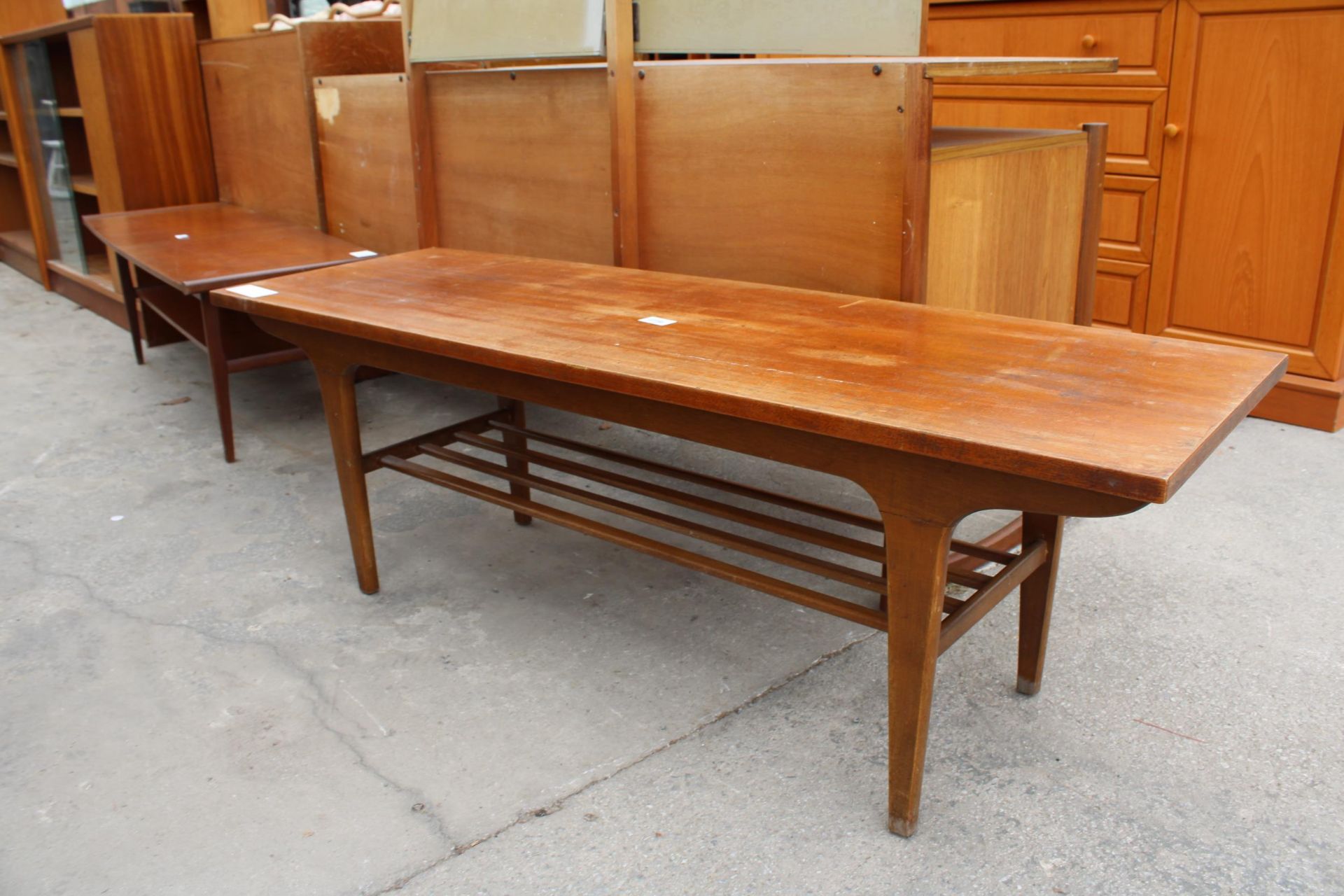 A RETRO TEAK TWO TIER COFFEE TABLE 48" X 16" - Image 2 of 2