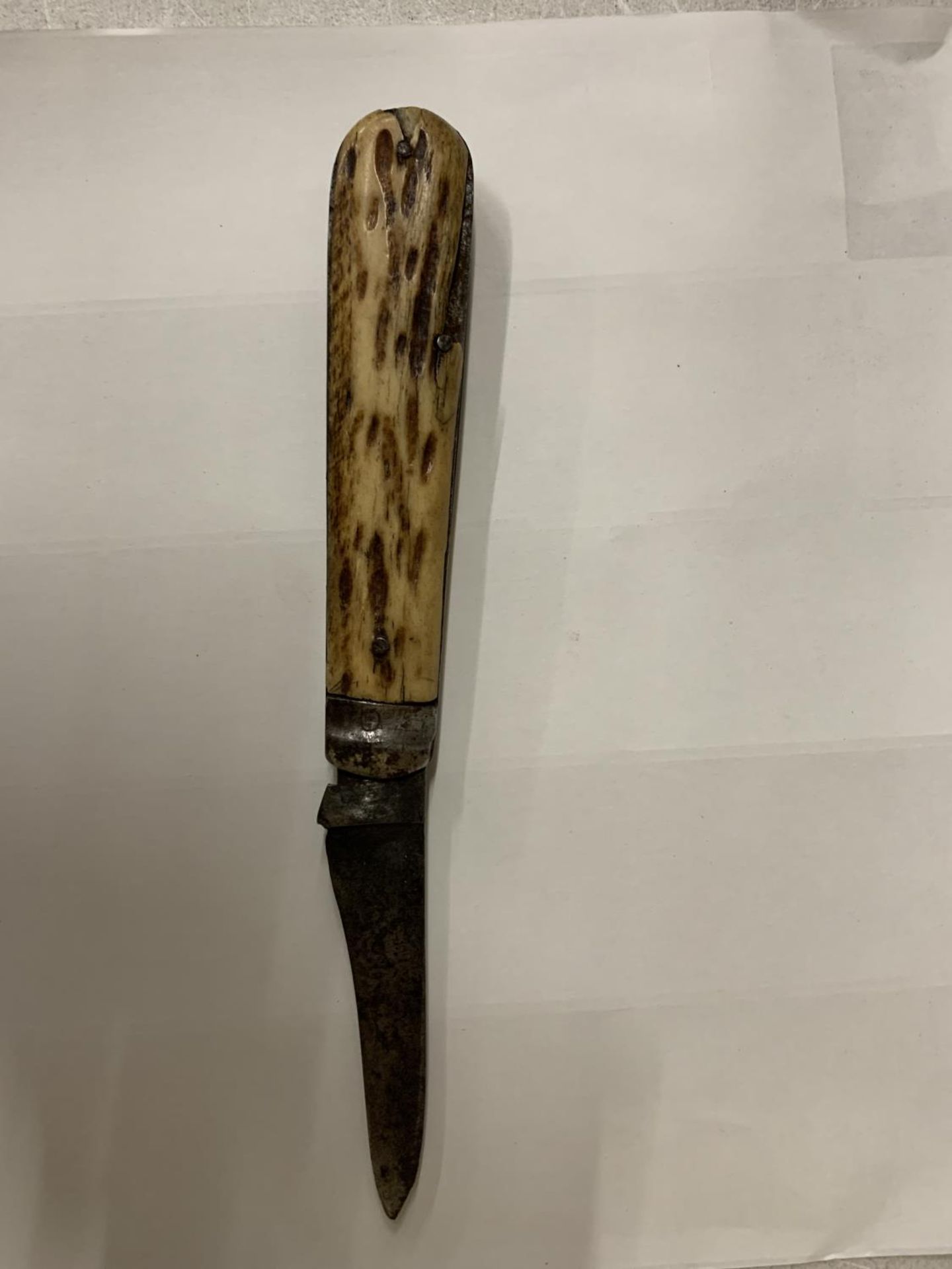 A STAG HORN HANDLE FOLDING KNIFE, MALEHAM AND YEOMANS, SHEFFIEILD C1900