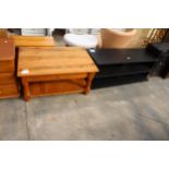 A MODERN PINE TWO TIER COFFEE TABLE AND BLACK ASH EFFECT THREE TIER TABLE