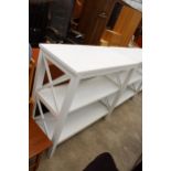 A WHITE OPEN STORAGE SHELF, 44" X 18"